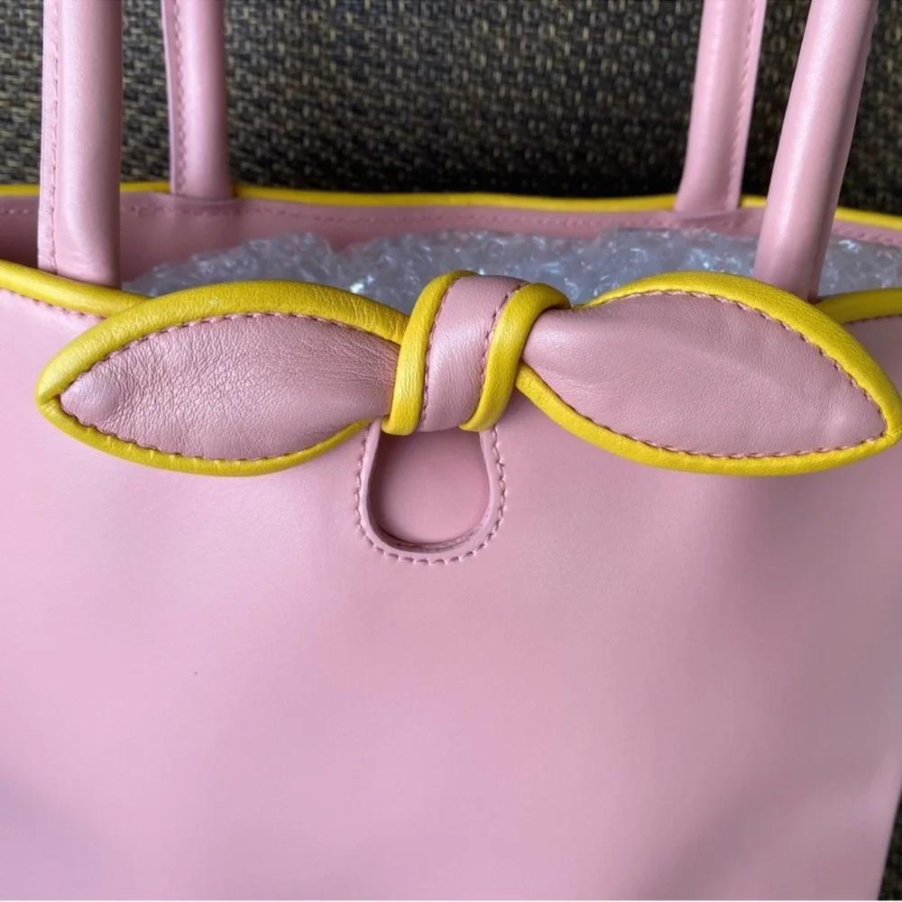 Furla Vintage Y2K Pink & Yellow Bow Tote/Shoulder Bag Elegant Structured Design
